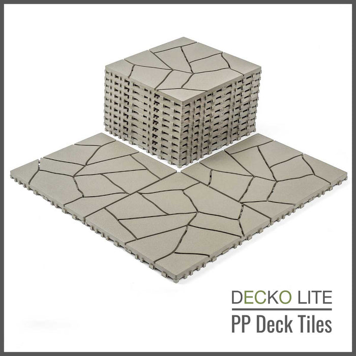Deck Tiles - <b>BEIGESTONE</b> - Interlocking PP Flooring, with Recycled Premium Polypropylene | DECKO Lite (304x304x20 mm tile) - (One Piece)