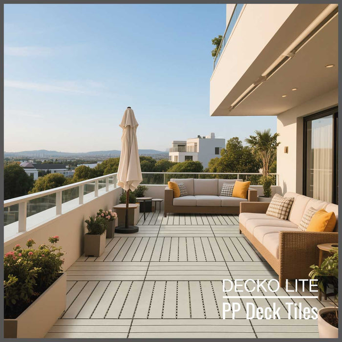 DECKO Lite PP Deck Tiles - <b>BEIGESLAT</b> - 608x304mm - Premium, 100% Recycled Polypropylene (Price/Tile)