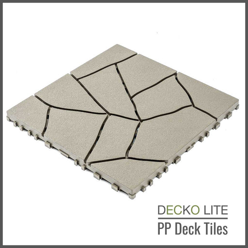 DECKO Lite PP Deck Tiles - <b>BEIGESTONE</b> - 304x304mm - Premium, 100% Recycled Polypropylene (Price/Tile)