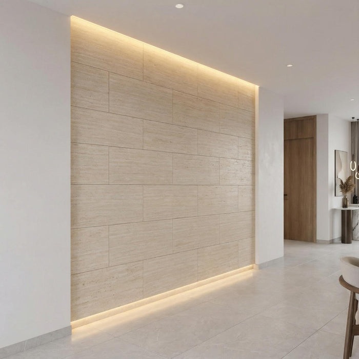 Flexible 3D Stone Wall Panels - <b>PIETRA TRAVERTINO</b> - Box of 16 panels (900x300mm) <b>4.32m<sup>2</sup></b> coverage | DECKO Flexistone