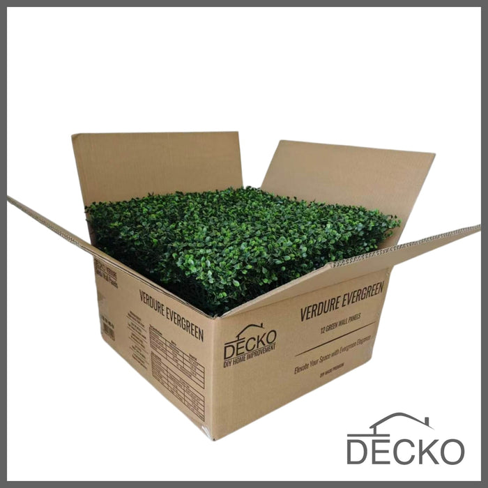 Artificial Plants Green Wall Panel - EVERGREEN - Box of 12 panels - 500x500mm | DECKO VERDURE (0.25 m² panel)