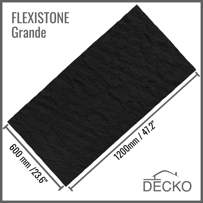 Flexible 3D Stone Wall Panels - GRANDE NERO - Box of 5 serial panels (1200x600mm) 3.6m² coverage | DECKO Flexistone