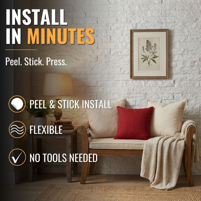 Flexible 3D Stone Wall Panels - BRICO NATURALE - Box of 12 Interlocking Peel-and-Stick Panels 1.08m² coverage | DECKO Flexistone