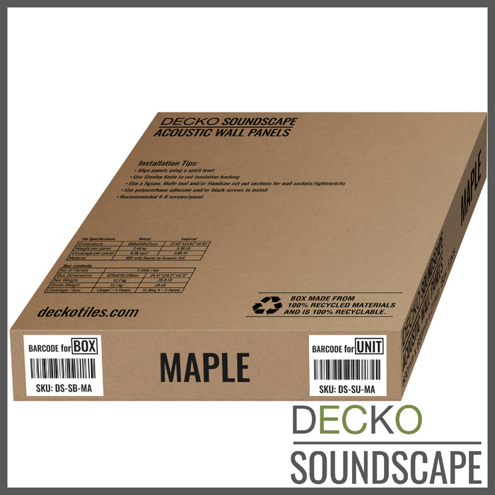 Acoustic Sound Dampening Wall Panels - MAPLE Square - box of 5 panels (600x600mm) 1.8 m² coverage | DECKO SOUNDSCAPE