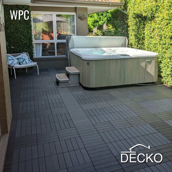 Deck Tiles - Premium WPC Interlocking - CHARCOAL | DECKO (300x300x20 mm tile) - (One Piece)