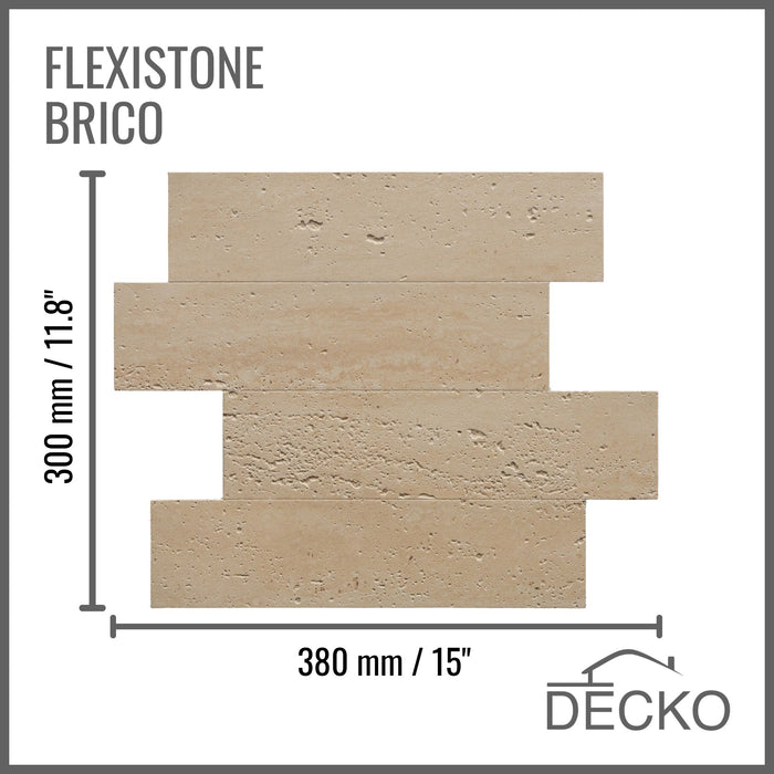 Flexible 3D Stone Wall Panels - BRICO TRAVERTINO - Box of 12 Interlocking Peel-and-Stick Panels 1.08m² coverage | DECKO Flexistone
