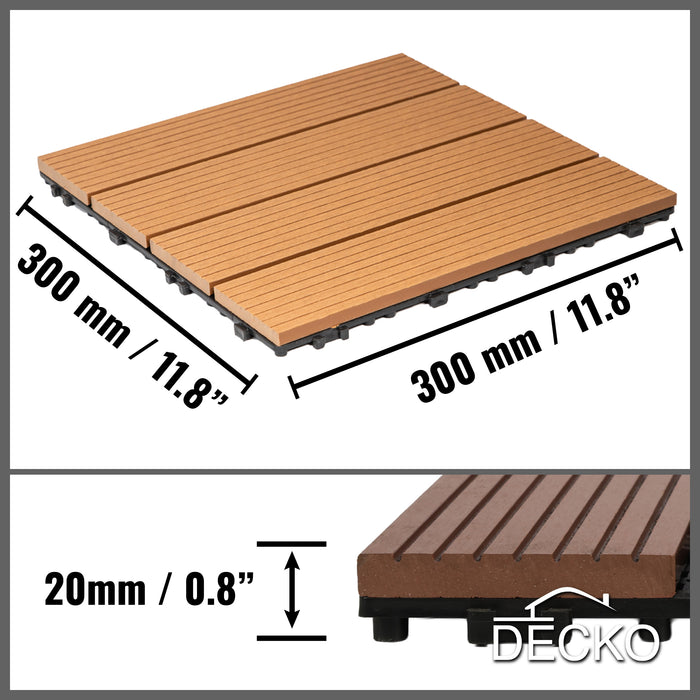 Deck Tiles - Premium WPC Interlocking - TEAK | DECKO (300x300x20 mm tile) - (One Piece)