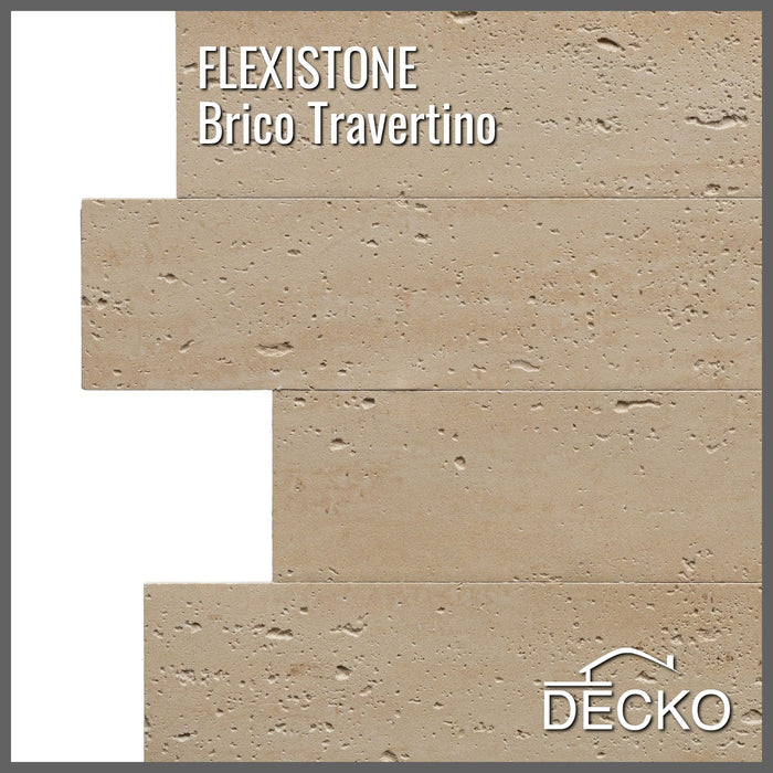 Flexible 3D Stone Wall Panels - BRICO TRAVERTINO - Box of 12 Interlocking Peel-and-Stick Panels 1.08m² coverage | DECKO Flexistone