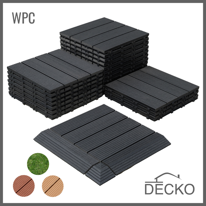 Deck Tiles - Premium WPC Interlocking - CHARCOAL | DECKO (300x300x20 mm tile) - (One Piece)