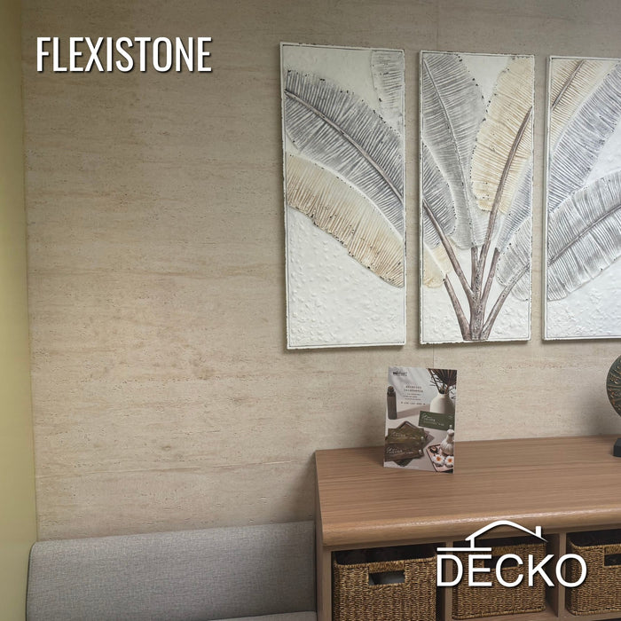 Flexible 3D Stone Wall Panels - PIETRA TRAVERTINO GOLD - Box of 16 panels (900x300mm) 4.32m² coverage | DECKO Flexistone