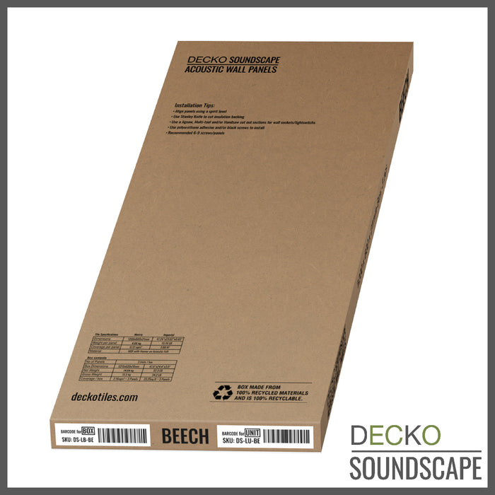 Acoustic Sound Dampening Wall Panels - BEECH Long - box of 3 panels (1200x600mm) 2.16 m² coverage | DECKO SOUNDSCAPE