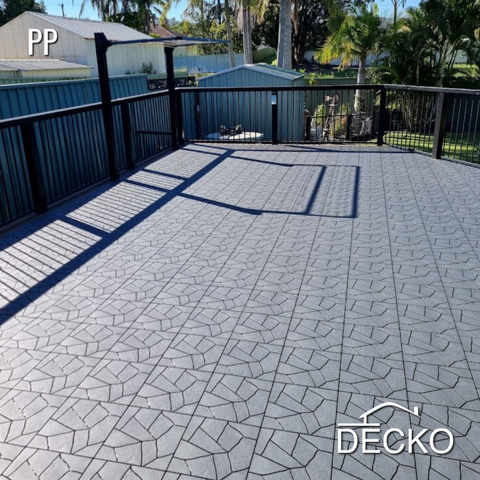 Deck Tiles - GREYSTONE - Interlocking PP Flooring - High End Polypropylene | 100% Recyclable | DECKO Lite (304x304x20 mm tile)