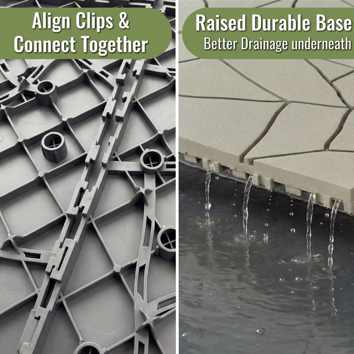 Deck Tiles - GREYSTONE - Interlocking PP Flooring - High End Polypropylene | 100% Recyclable | DECKO Lite (304x304x20 mm tile)
