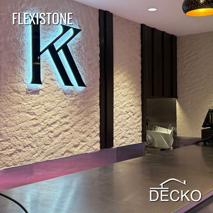 Flexible 3D Stone Wall Panels - GRANDE BIANCO - Box of 5 serial panels (1200x600mm) 3.6m² coverage | DECKO Flexistone