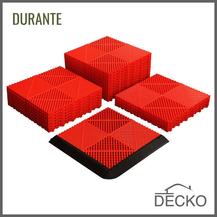Garage Tile - RED - Interlocking PP Flooring - High End Polypropylene | 100% Recyclable | DECKO DURANTE (400x400x18 mm tile)