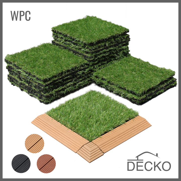 Artificial Grass Tiles - Premium Interlocking Turf | DECKO (300x300x20 mm tile) - (One Piece)
