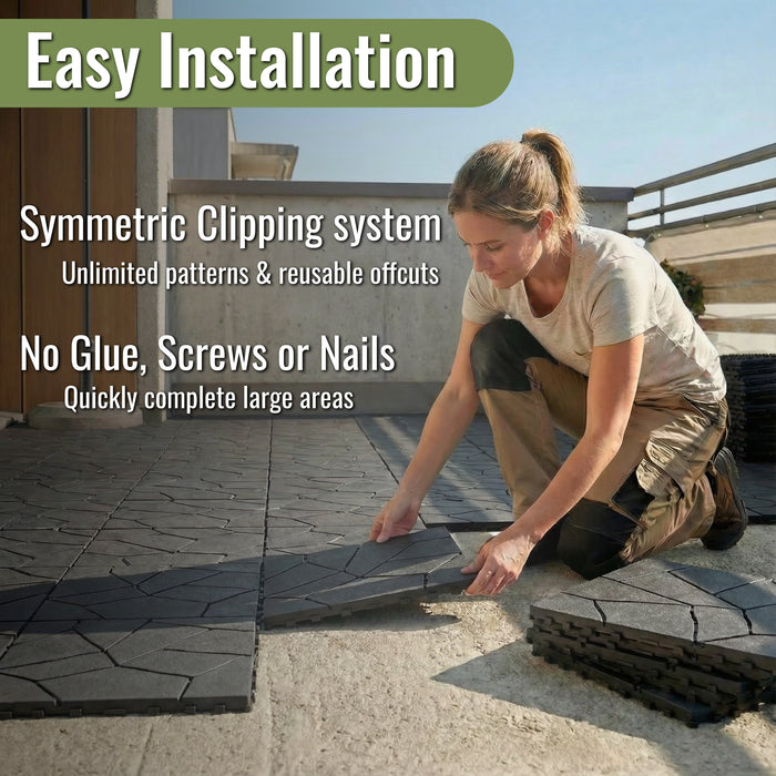 Deck Tiles - GREYSTONE - Interlocking PP Flooring - High End Polypropylene | 100% Recyclable | DECKO Lite (304x304x20 mm tile)