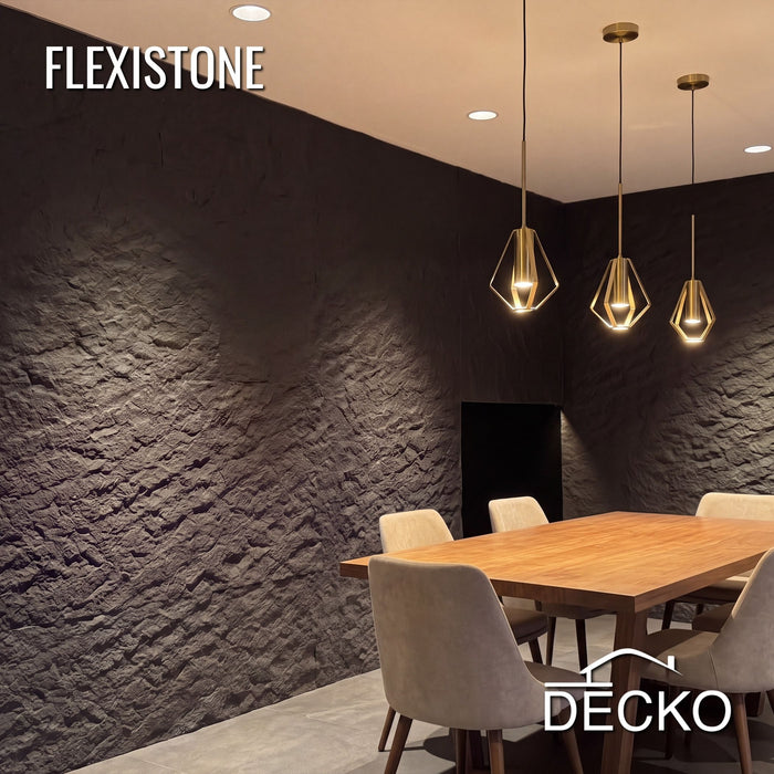 Flexible 3D Stone Wall Panels - GRANDE NERO - Box of 5 serial panels (1200x600mm) 3.6m² coverage | DECKO Flexistone