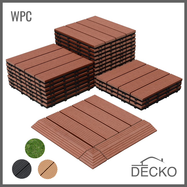 Deck Tiles - Premium WPC Interlocking - BROWN | DECKO (300x300x20 mm tile) - (One Piece)