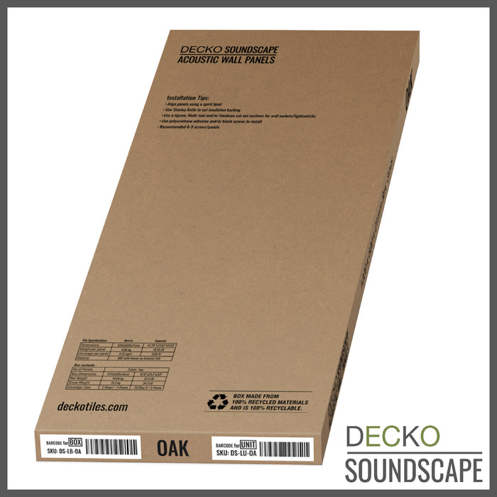 Acoustic Sound Dampening Wall Panels - OAK Long - box of 3 panels (1200x600mm) 2.16 m² coverage | DECKO SOUNDSCAPE
