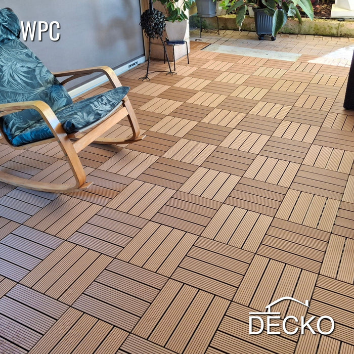 Deck Tiles - Premium WPC Interlocking - TEAK | DECKO (300x300x20 mm tile) - (One Piece)