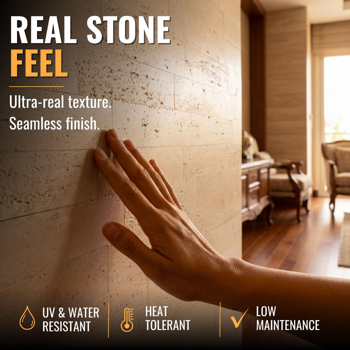Flexible 3D Stone Wall Panels - BRICO NATURALE - Box of 12 Interlocking Peel-and-Stick Panels 1.08m² coverage | DECKO Flexistone