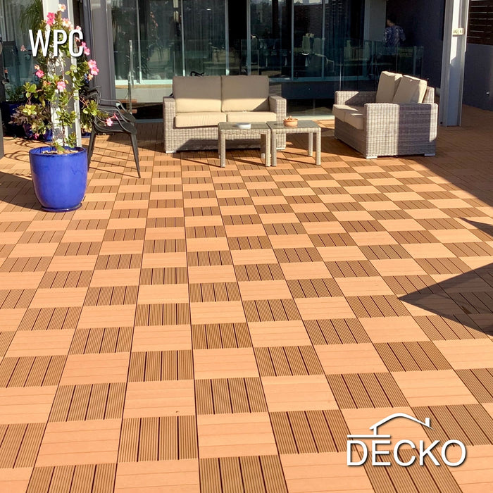 Deck Tiles - Premium WPC Interlocking - TEAK | DECKO (300x300x20 mm tile) - (One Piece)
