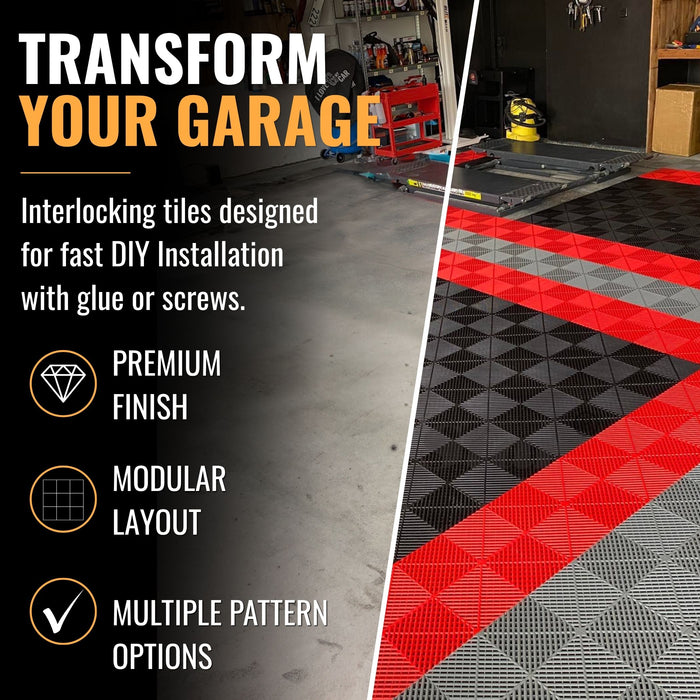 Garage Tile - RED - Interlocking PP Flooring - High End Polypropylene | 100% Recyclable | DECKO DURANTE (400x400x18 mm tile)