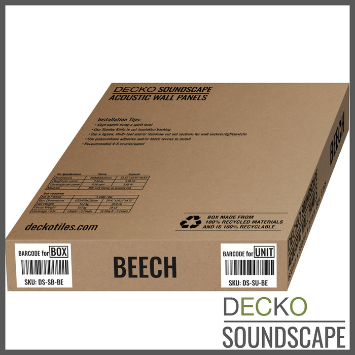 Acoustic Sound Dampening Wall Panels - BEECH Square - box of 5 panels (600x600mm) 1.8 m² coverage | DECKO SOUNDSCAPE
