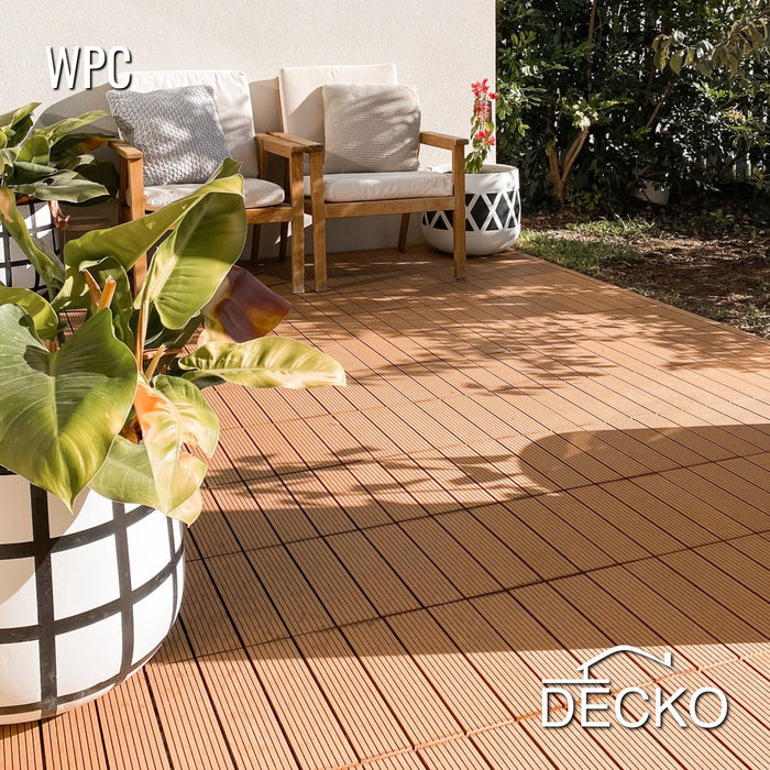 Deck Tiles - Premium WPC Interlocking - TEAK | DECKO (300x300x20 mm tile) - (One Piece)