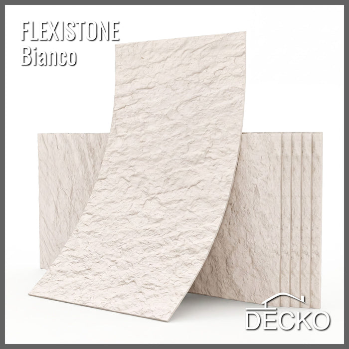 Flexible 3D Stone Wall Panels - GRANDE BIANCO - Box of 5 serial panels (1200x600mm) 3.6m² coverage | DECKO Flexistone