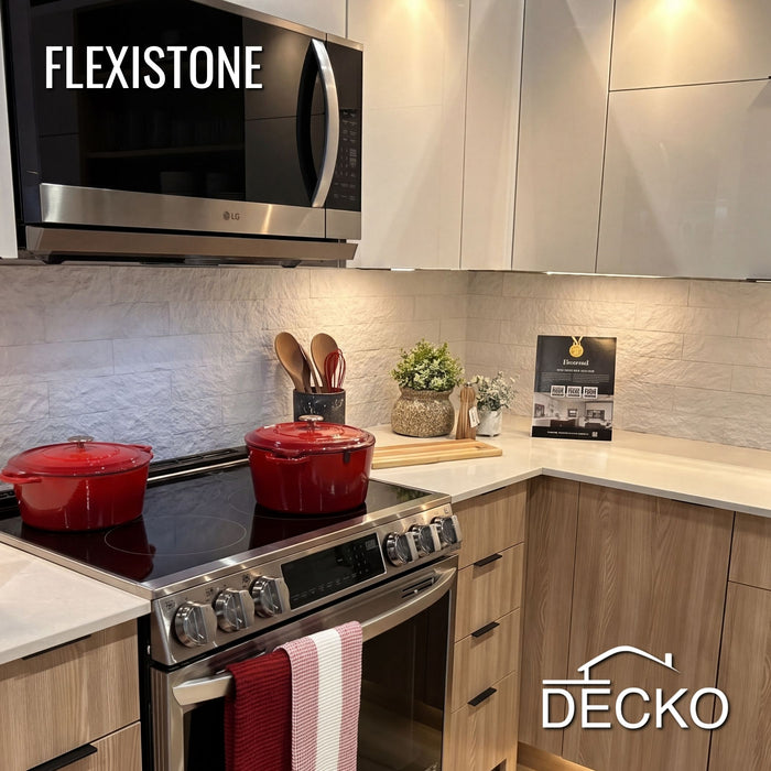 Flexible 3D Stone Wall Panels - BRICO NATURALE - Box of 12 Interlocking Peel-and-Stick Panels 1.08m² coverage | DECKO Flexistone