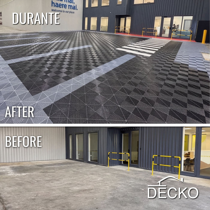 Garage Tile - BLACK - Interlocking PP Flooring - High End Polypropylene | 100% Recyclable | DECKO DURANTE (400x400x18 mm tile)