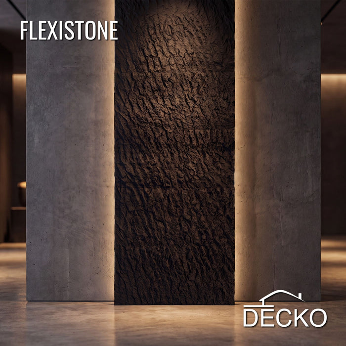 Flexible 3D Stone Wall Panels - GRANDE NERO - Box of 5 serial panels (1200x600mm) 3.6m² coverage | DECKO Flexistone