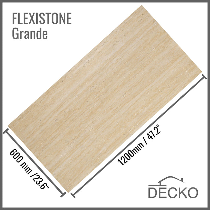 Flexible 3D Stone Wall Panels - GRANDE TRAVERTINO GOLD - Box of 6 panels (1200x600mm) 4.32m² coverage | DECKO Flexistone