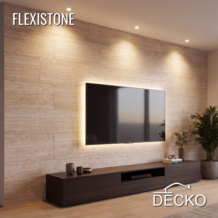 Flexible 3D Stone Wall Panel Sample - PIETRA TRAVERTINO BRONZE | DECKO Flexistone - Free Shipping