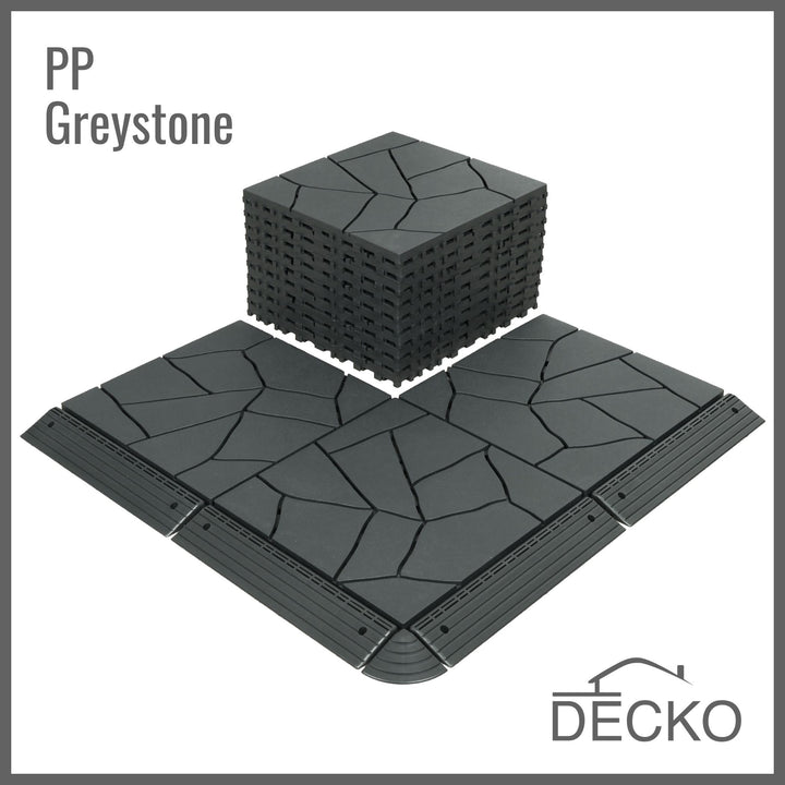 Deck Tiles - GREYSTONE - Interlocking PP Flooring - High End Polypropylene | 100% Recyclable | DECKO Lite (304x304x20 mm tile)