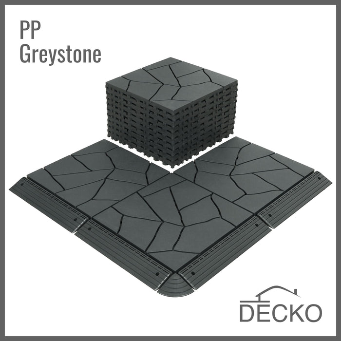 Deck Tiles - GREYSTONE - Interlocking PP Flooring - High End Polypropylene | 100% Recyclable | DECKO Lite (304x304x20 mm tile)