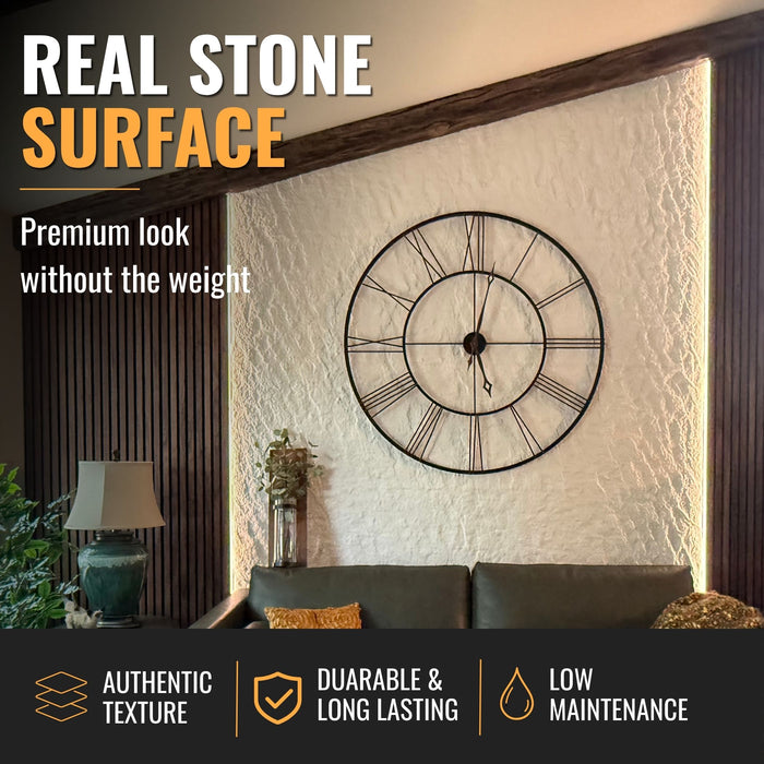 Flexible 3D Stone Wall Panels - GRANDE BIANCO - Box of 5 serial panels (1200x600mm) 3.6m² coverage | DECKO Flexistone