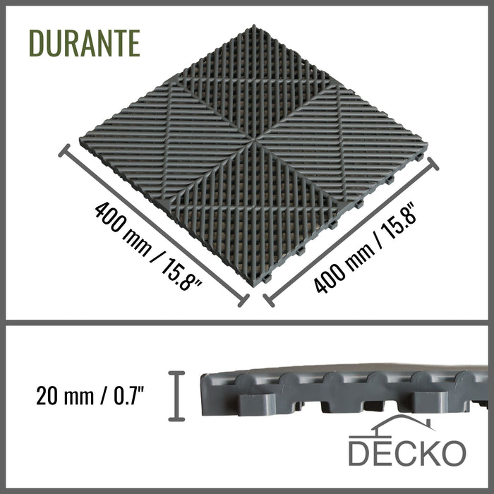 Garage Tile - GREY - Interlocking PP Flooring - High End Polypropylene | 100% Recyclable | DECKO DURANTE (400x400x18 mm tile)