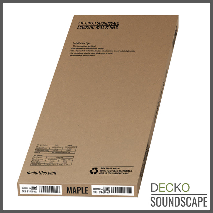 Acoustic Sound Dampening Wall Panels - MAPLE Long - box of 3 panels (1200x600mm) 2.16 m² coverage | DECKO SOUNDSCAPE