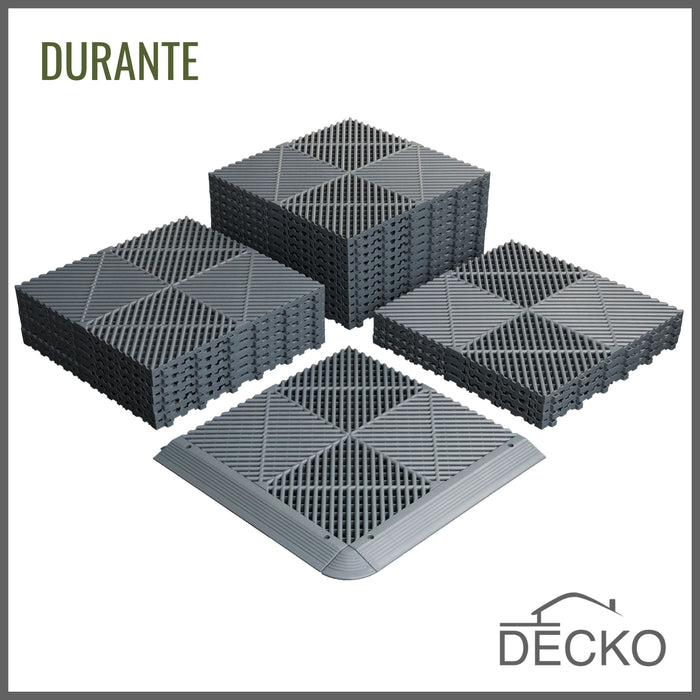 Garage Tile - GREY - Interlocking PP Flooring - High End Polypropylene | 100% Recyclable | DECKO DURANTE (400x400x18 mm tile)