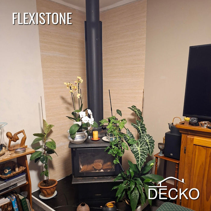 Flexible 3D Stone Wall Panels - PIETRA TRAVERTINO GOLD - Box of 16 panels (900x300mm) 4.32m² coverage | DECKO Flexistone