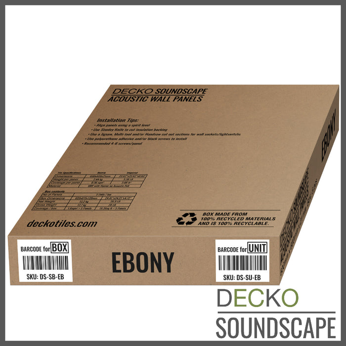 Acoustic Sound Dampening Wall Panels - EBONY Square - box of 5 panels (600x600mm) 1.8 m² coverage | DECKO SOUNDSCAPE