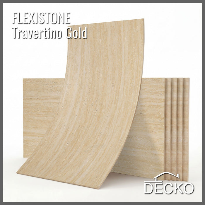 Flexible 3D Stone Wall Panels - GRANDE TRAVERTINO GOLD - Box of 6 panels (1200x600mm) 4.32m² coverage | DECKO Flexistone