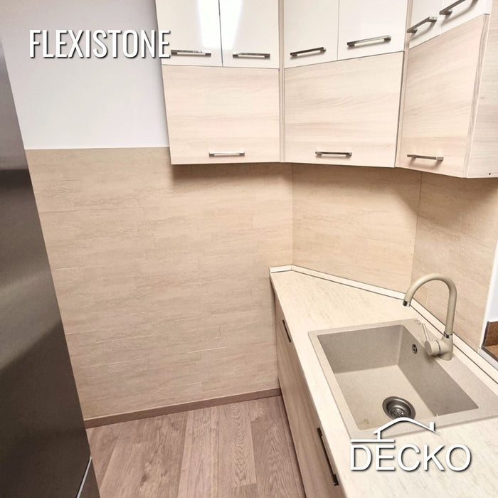 Flexible 3D Stone Wall Panels - BRICO TRAVERTINO - Box of 12 Interlocking Peel-and-Stick Panels 1.08m² coverage | DECKO Flexistone