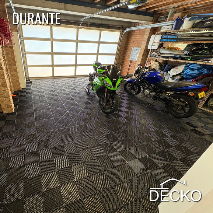 Garage Tile - BLACK - Interlocking PP Flooring - High End Polypropylene | 100% Recyclable | DECKO DURANTE (400x400x18 mm tile)