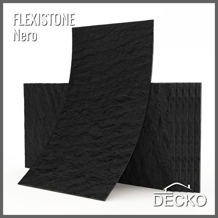 Flexible 3D Stone Wall Panels - GRANDE NERO - Box of 5 serial panels (1200x600mm) 3.6m² coverage | DECKO Flexistone