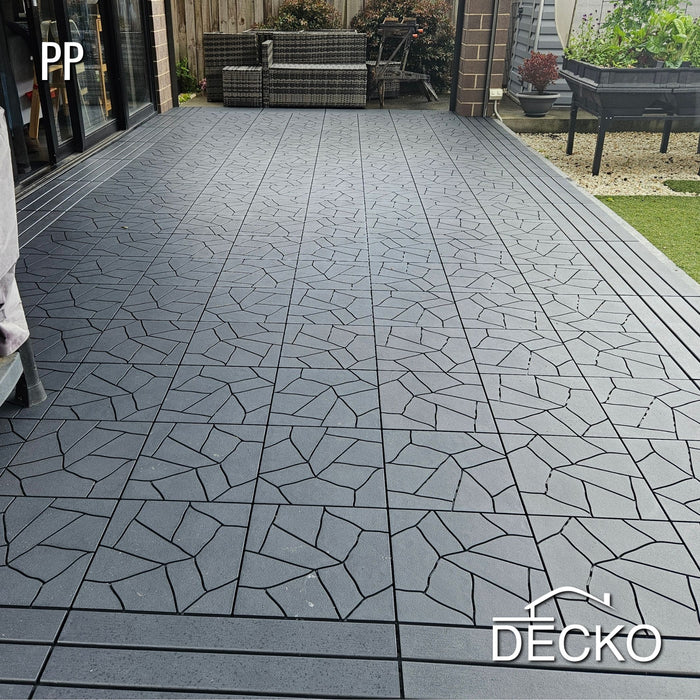 Deck Tiles - GREYSTONE - Interlocking PP Flooring - High End Polypropylene | 100% Recyclable | DECKO Lite (304x304x20 mm tile)