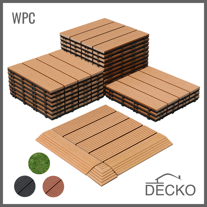Deck Tiles - Premium WPC Interlocking - TEAK | DECKO (300x300x20 mm tile) - (One Piece)